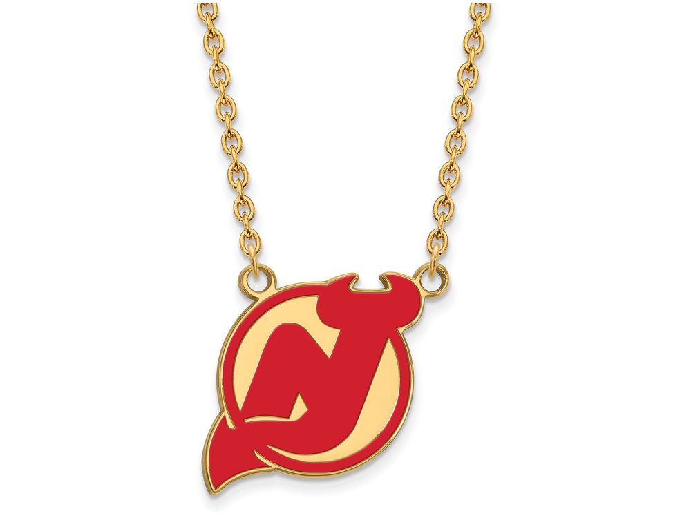 Sterling Silver Gp Nhl Logoart New Jersey Devils Large  Enamel Pendant Necklace