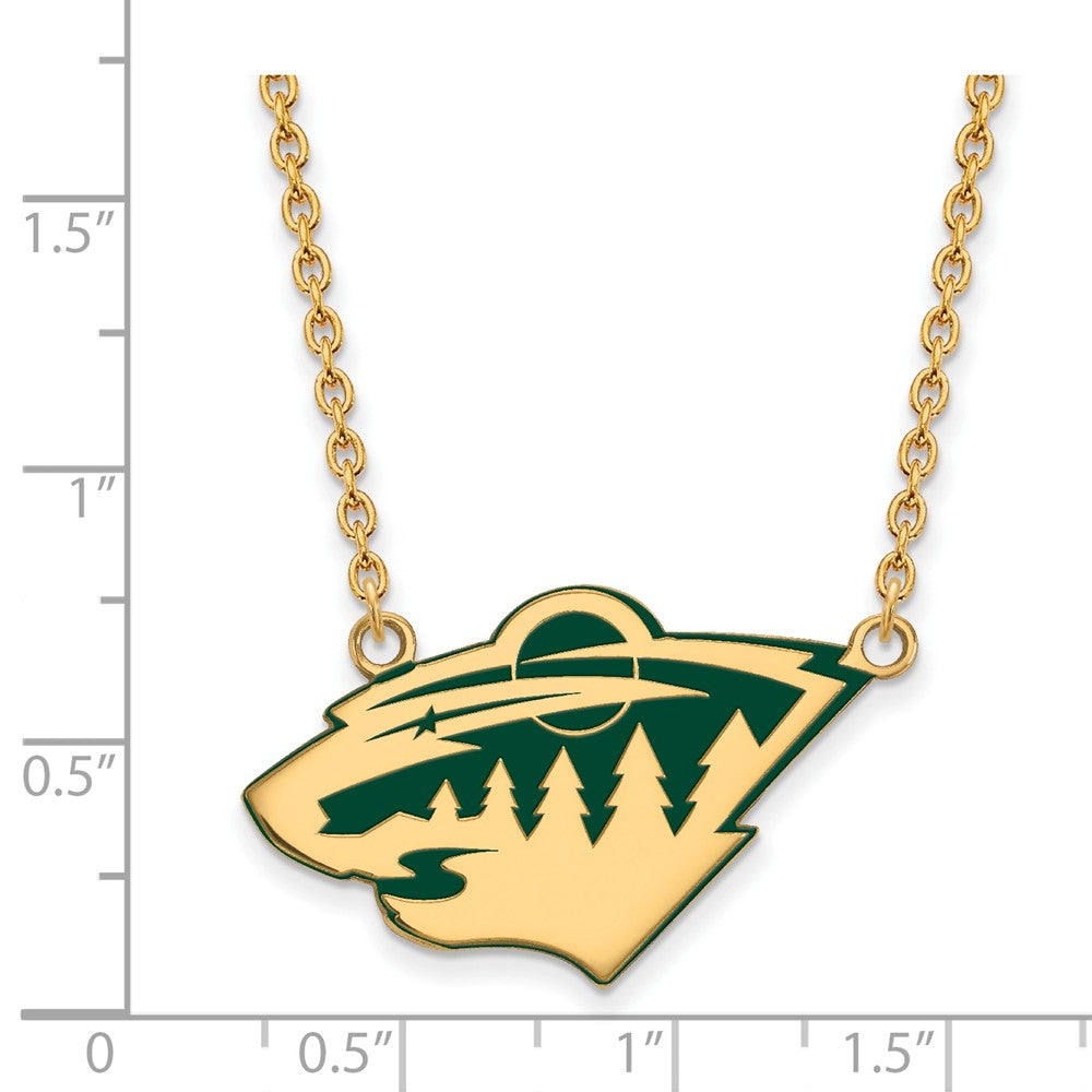 Sterling Silver Gp Nhl Logoart Minnesota Wild Large  Enamel Pendant Necklace
