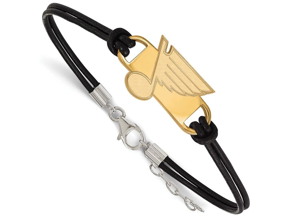 Logoart Sterling Silver Gp St. Louis Blues Leather Bracelet Small Center