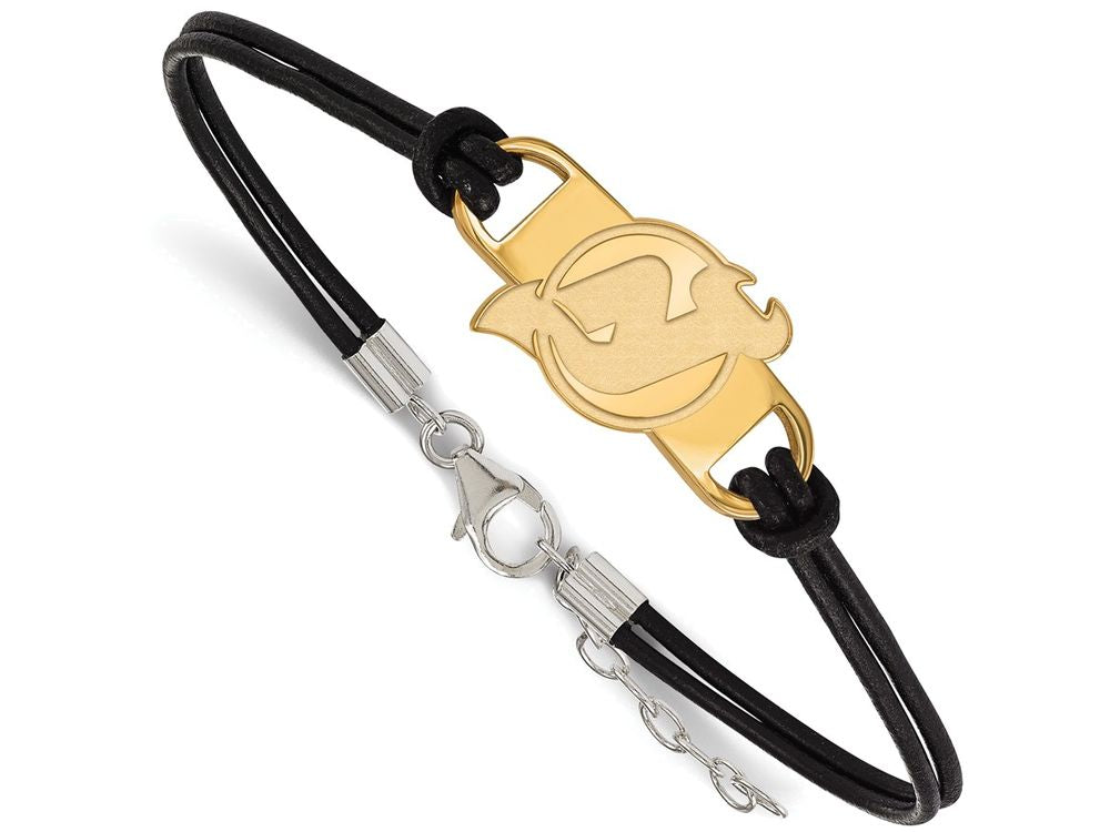 Logoart Sterling Silver Gp New Jersey Devils Leather Bracelet Small Center