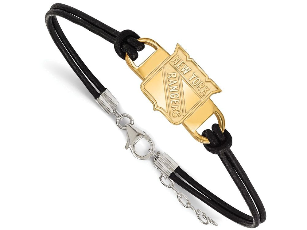 Logoart Sterling Silver Gp New York Rangers Leather Bracelet Small Center
