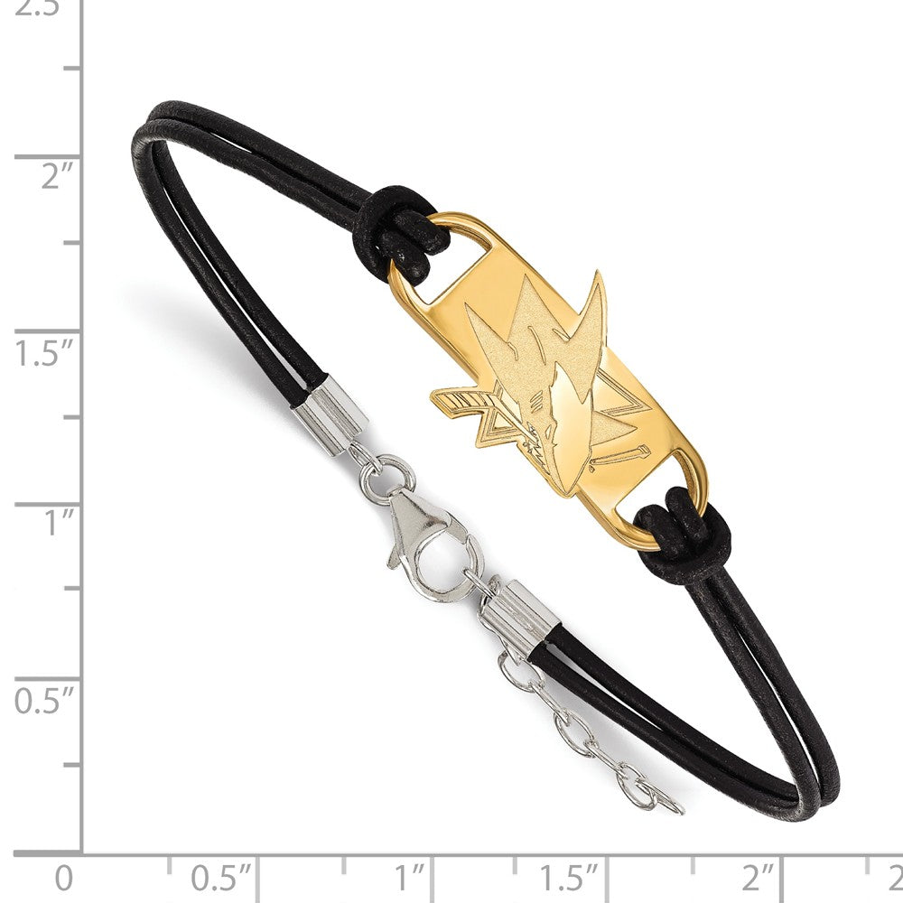 Logoart Sterling Silver Gp San Jose Sharks Leather Bracelet Small Center