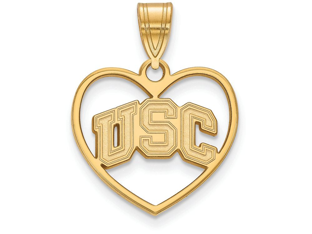 Logoart Sterling Silver Gp University Of Southern California Pendant In Heart