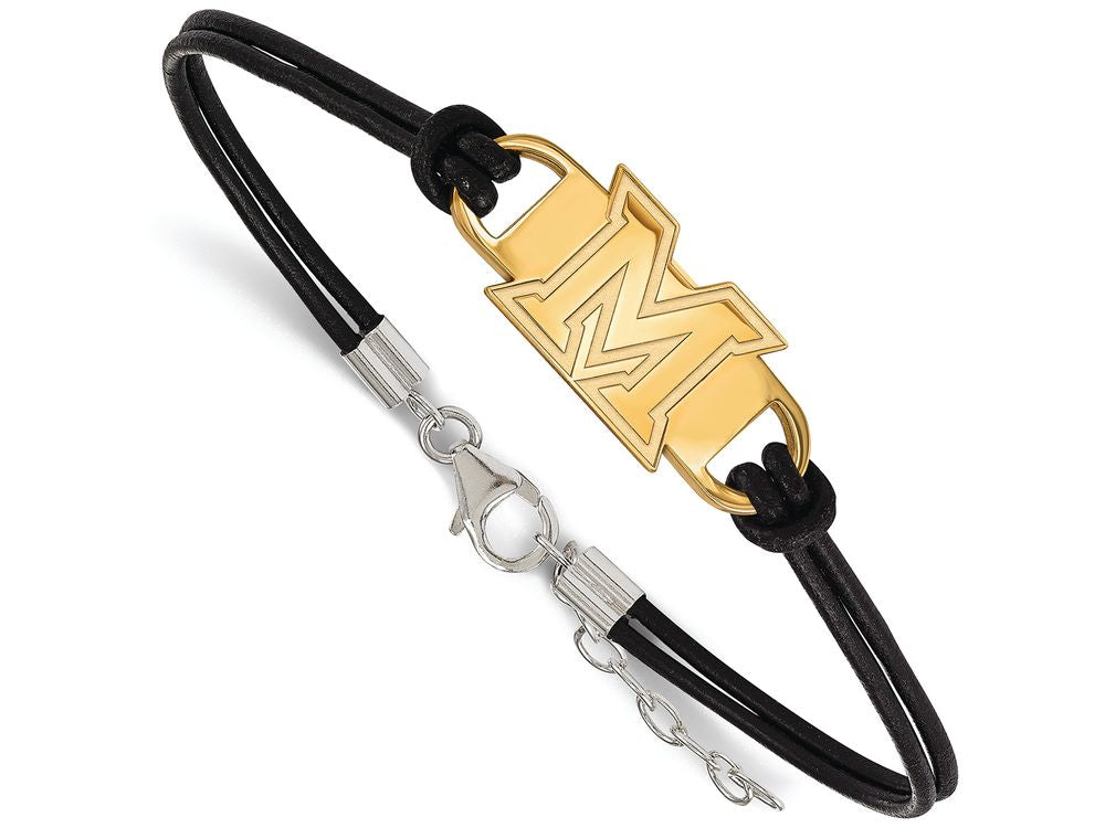 Logoart Sterling Silver Gp Miami University Leather Bracelet Small Center