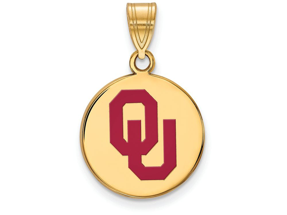 Logoart Sterling Silver Gp University Of Oklahoma Medium Enamel Disc Pendant
