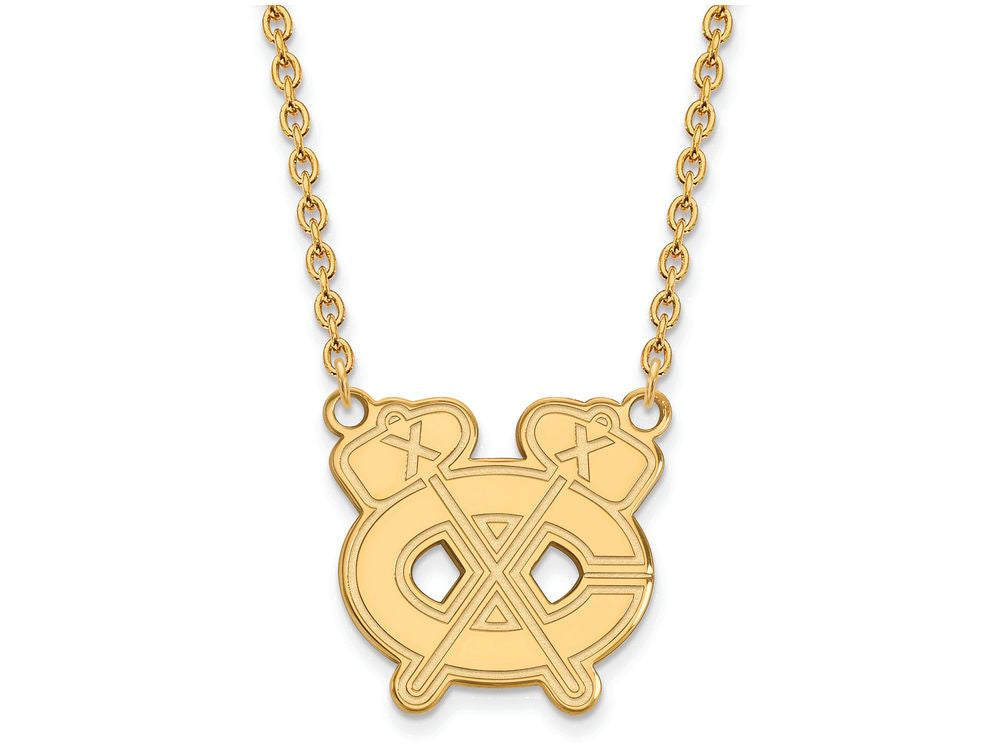 Sterling Silver Gp Nhl Logoart Chicago Blackhawks Large  Pendent Necklace