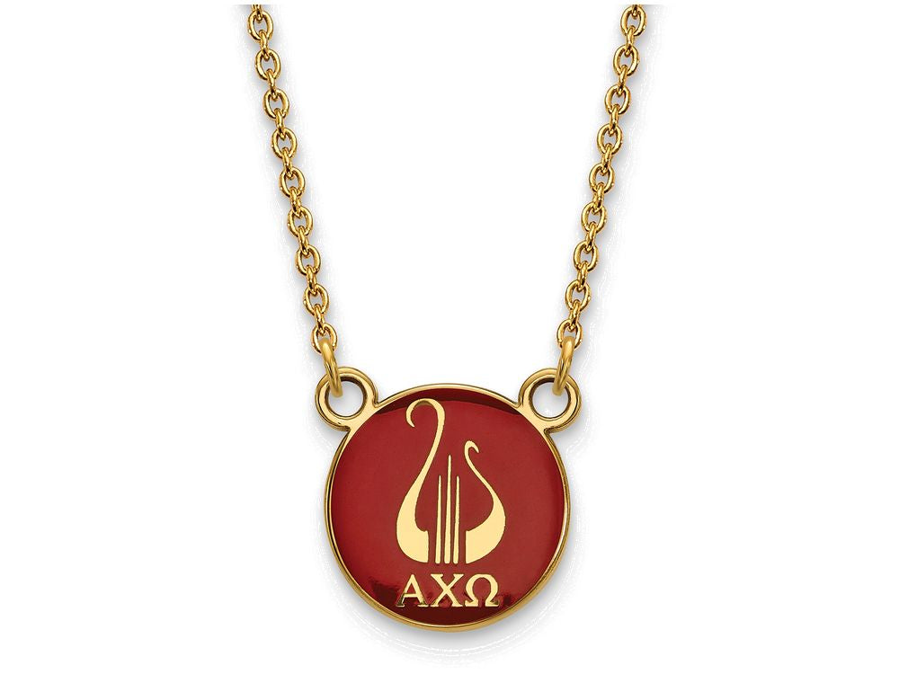Logoart Sterling Silver Gp Alpha Chi Omega Small Enamel Pendant Necklace