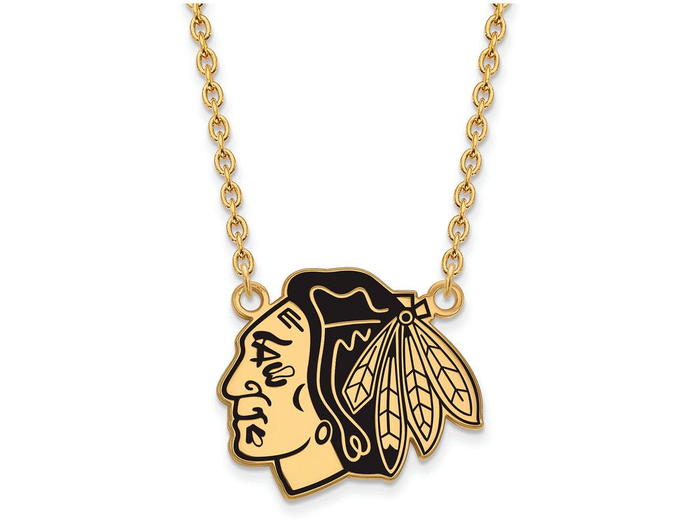 Sterling Silver Gp Nhl Logoart Chicago Blackhawks Large  Enamel Pendent Necklace