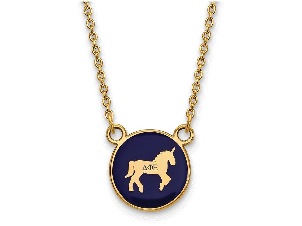 Logoart Sterling Silver Gp Delta Phi Epsilon Small Enamel Pendant Necklace