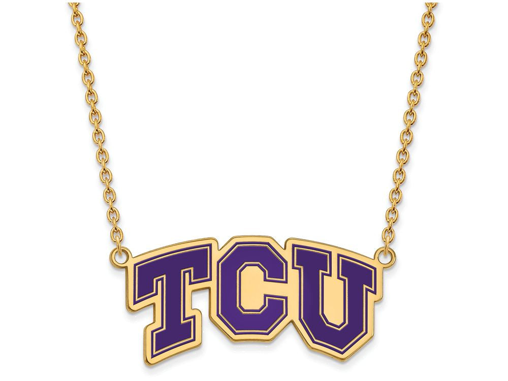 Logoart Sterling Silver Gp Texas Christian U Large  Enamel Pendant Necklace