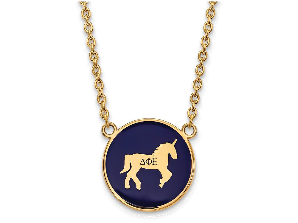 Logoart Sterling Silver Gp Delta Phi Epsilon Large Enamel Pendant Necklace