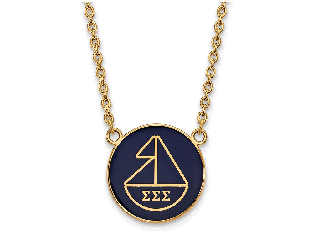 Logoart Sterling Silver Gp Sigma Sigma Sigma Large Enamel Pendant Necklace