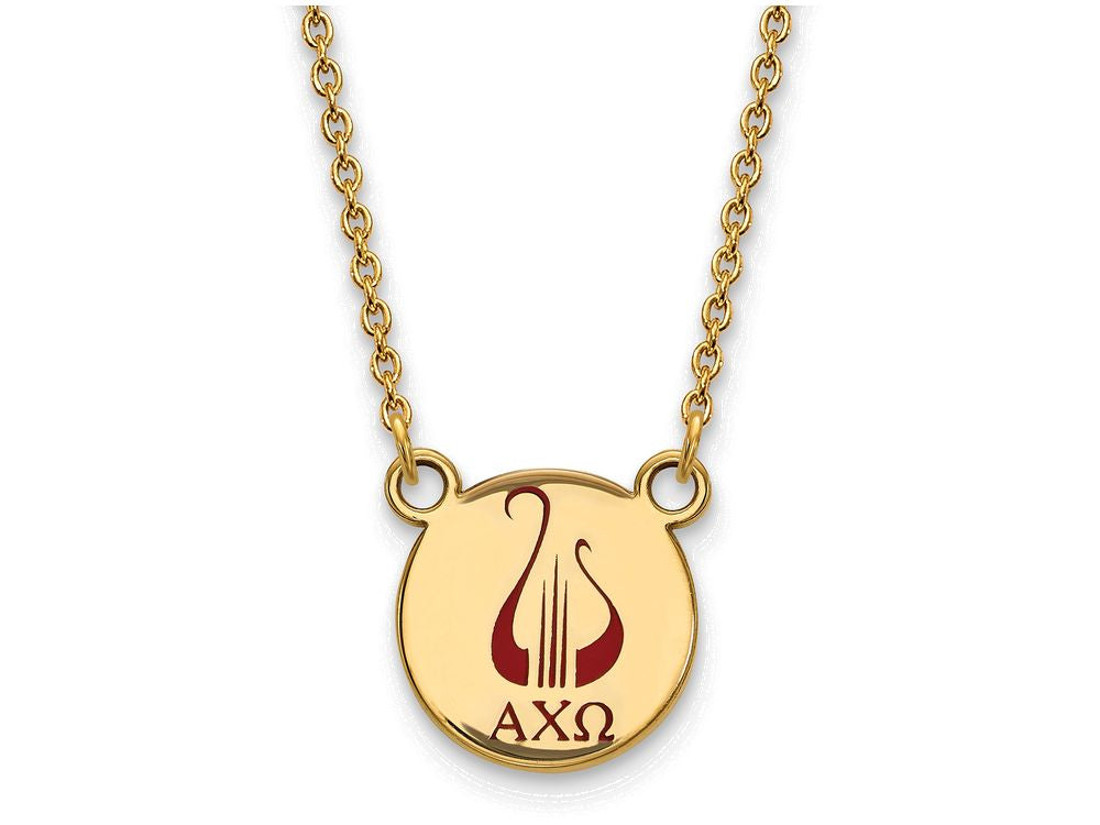Logoart Sterling Silver Gp Alpha Chi Omega Small Enamel Pendant Necklace
