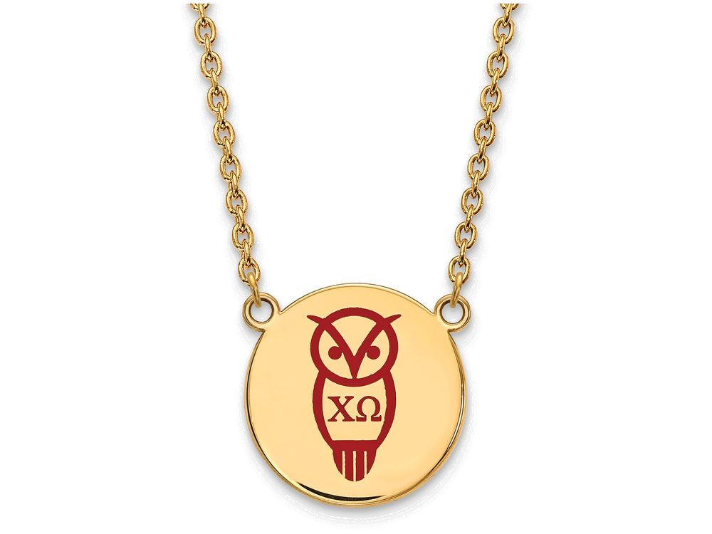 Logoart Sterling Silver Gp Chi Omega Large Enamel Pendant Necklace