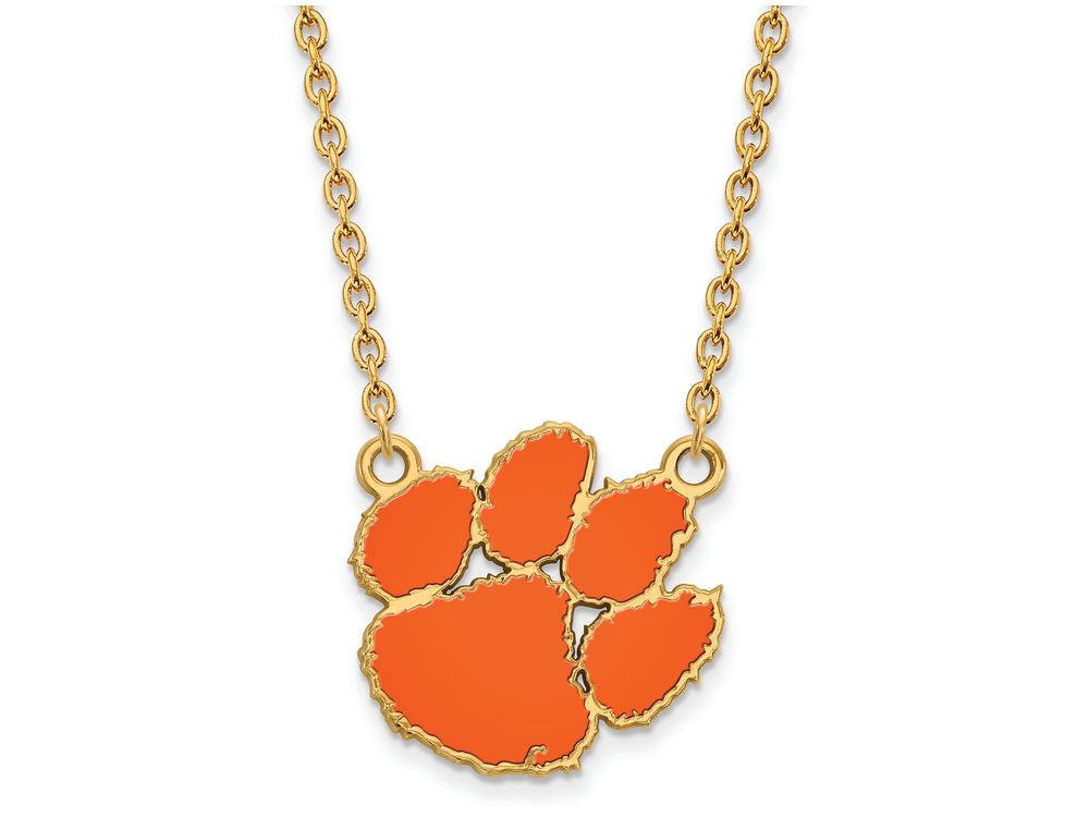 Logoart Sterling Silver Gp Clemson University Large  Enamel Pendant Necklace