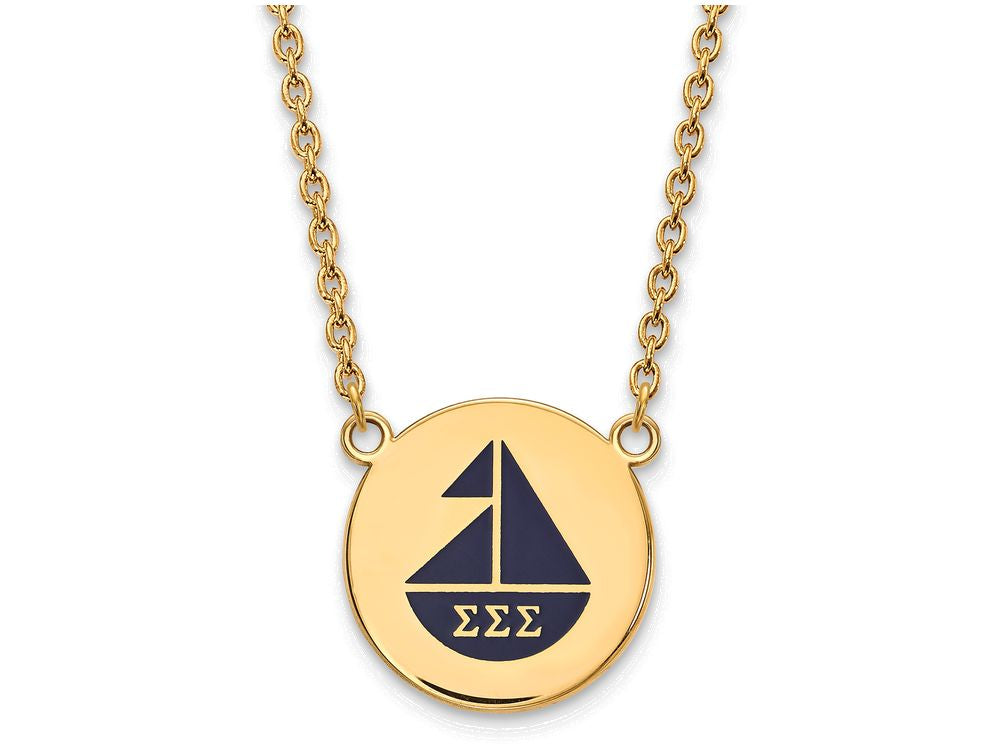 Logoart Sterling Silver Gp Sigma Sigma Sigma Large Enamel Pendant Necklace