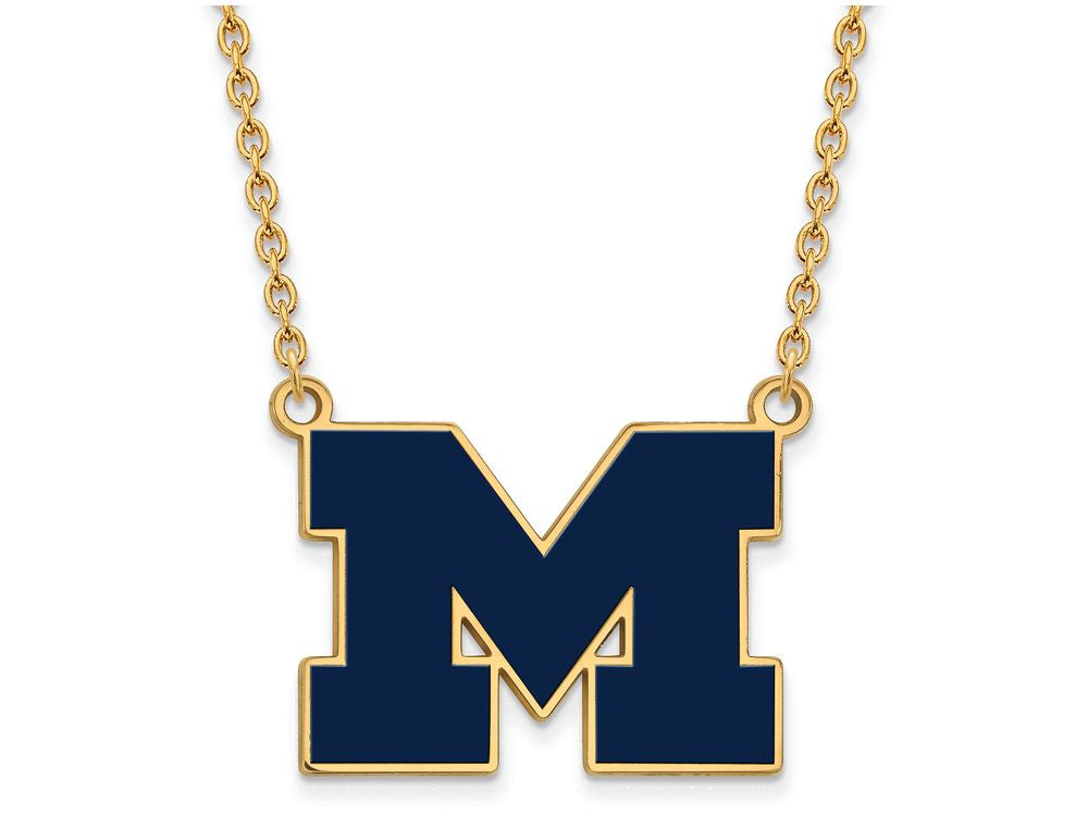 Logoart Sterling Silver Gp Michigan (univ Of) Large  Blue Enamel Pendant Necklace