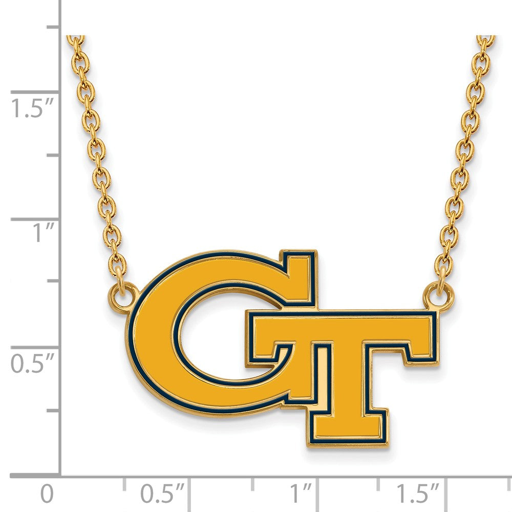 Logoart Sterling Silver Gp Georgia Institute Of Tech Large  Enamel Pendant Necklace
