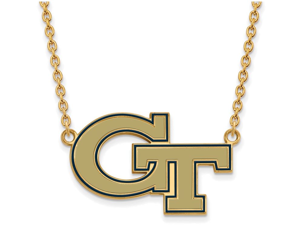 Logoart Sterling Silver Gp Georgia Institute Of Tech Large  Enamel Pendant Necklace