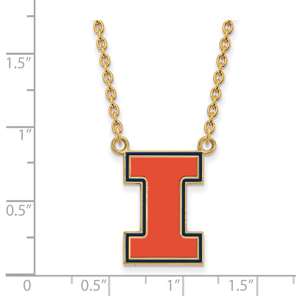 Logoart Sterling Silver Gp University Of Illinois Large  Enamel Pendant Necklace