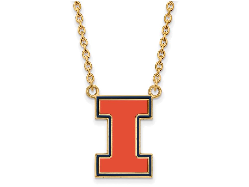 Logoart Sterling Silver Gp University Of Illinois Large  Enamel Pendant Necklace