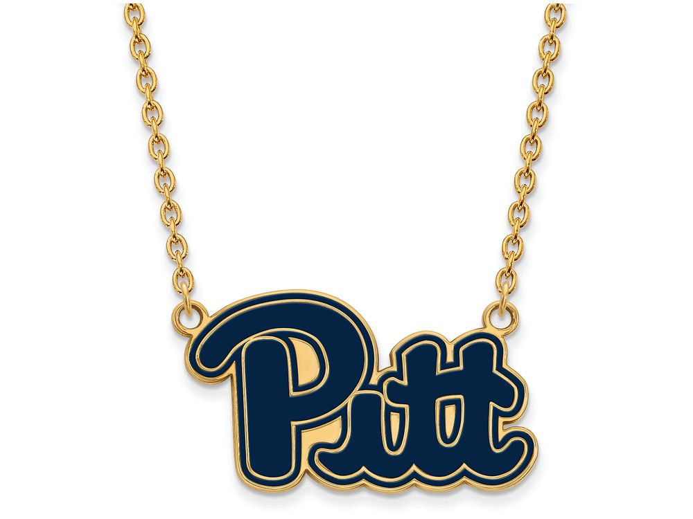 Logoart Sterling Silver Gp U Of Pittsburgh Large  Enamel Pendant Necklace