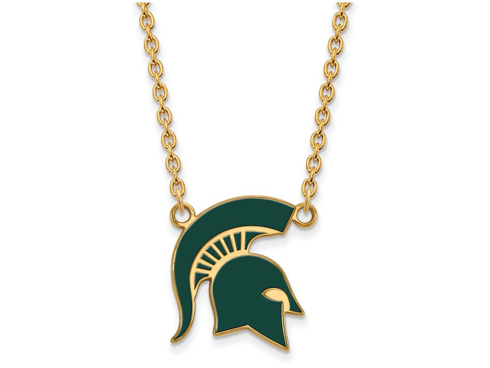 Logoart Sterling Silver Gp Michigan State U Large  Enamel Pendant Necklace