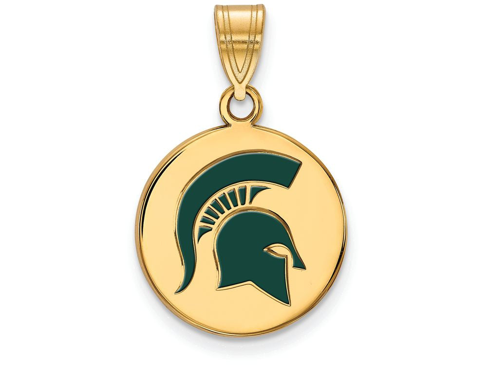 Logoart Sterling Silver Gp Michigan State U Medium Enamel Disc Pendant