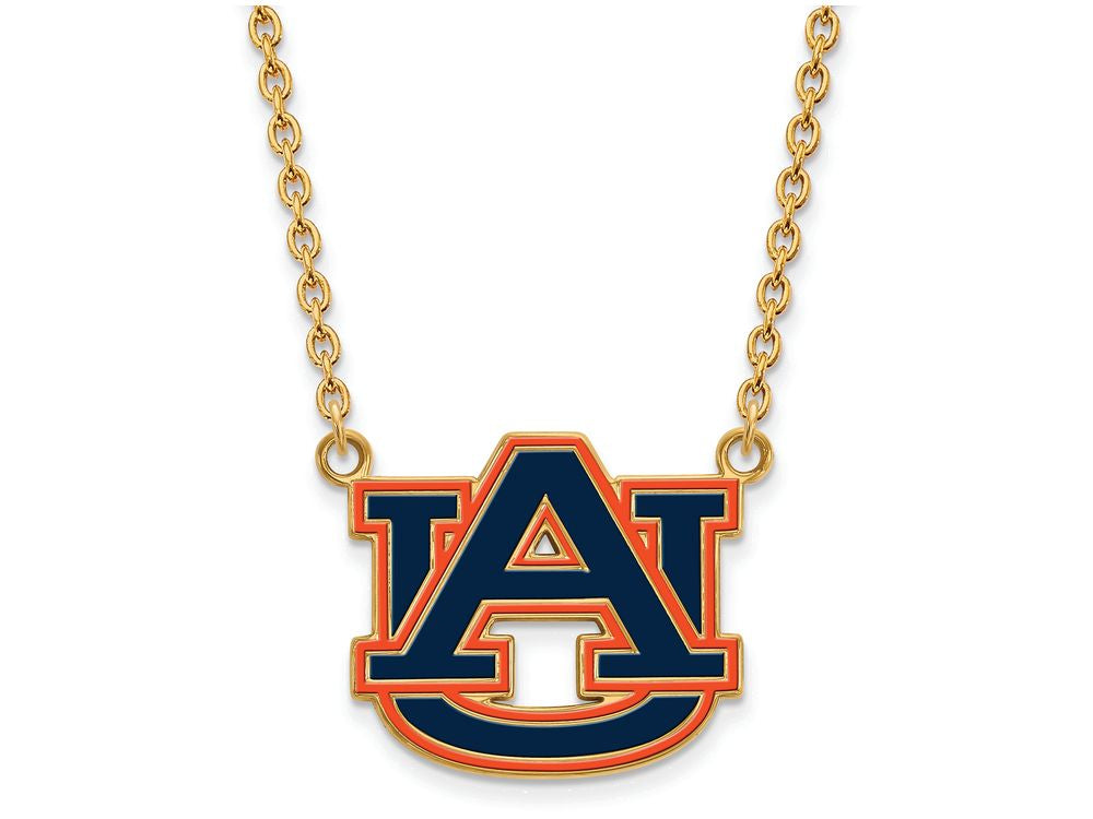 Logoart Sterling Silver Gp Auburn University Large  Enamel Pendant Necklace