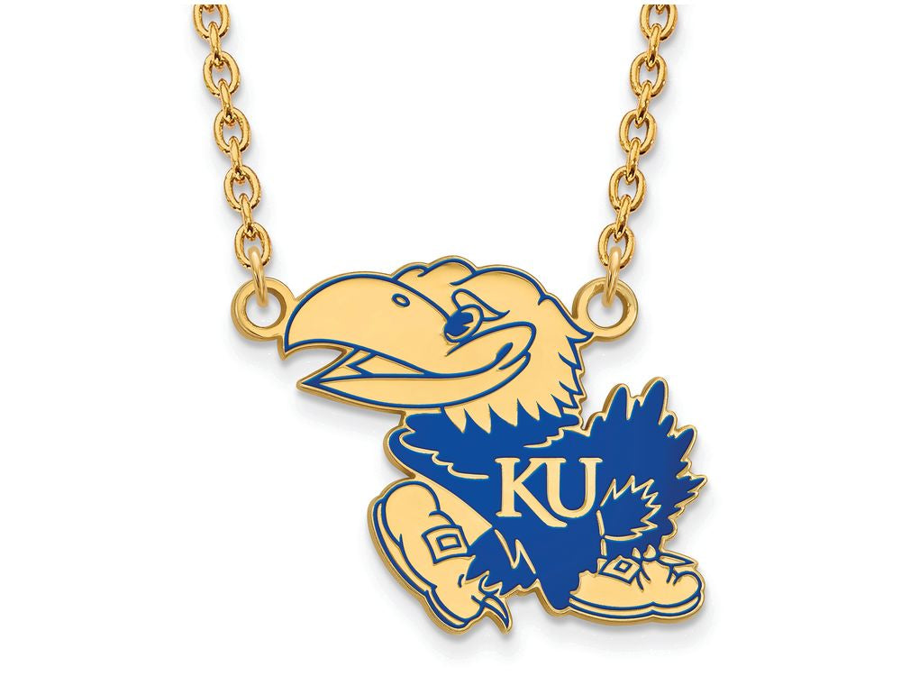 Logoart Sterling Silver Gp University Of Kansas Large  Enamel Pendant Necklace