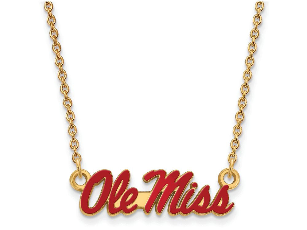 Logoart Sterling Silver Gp U Of Mississippi Small Enamel Pendant Necklace