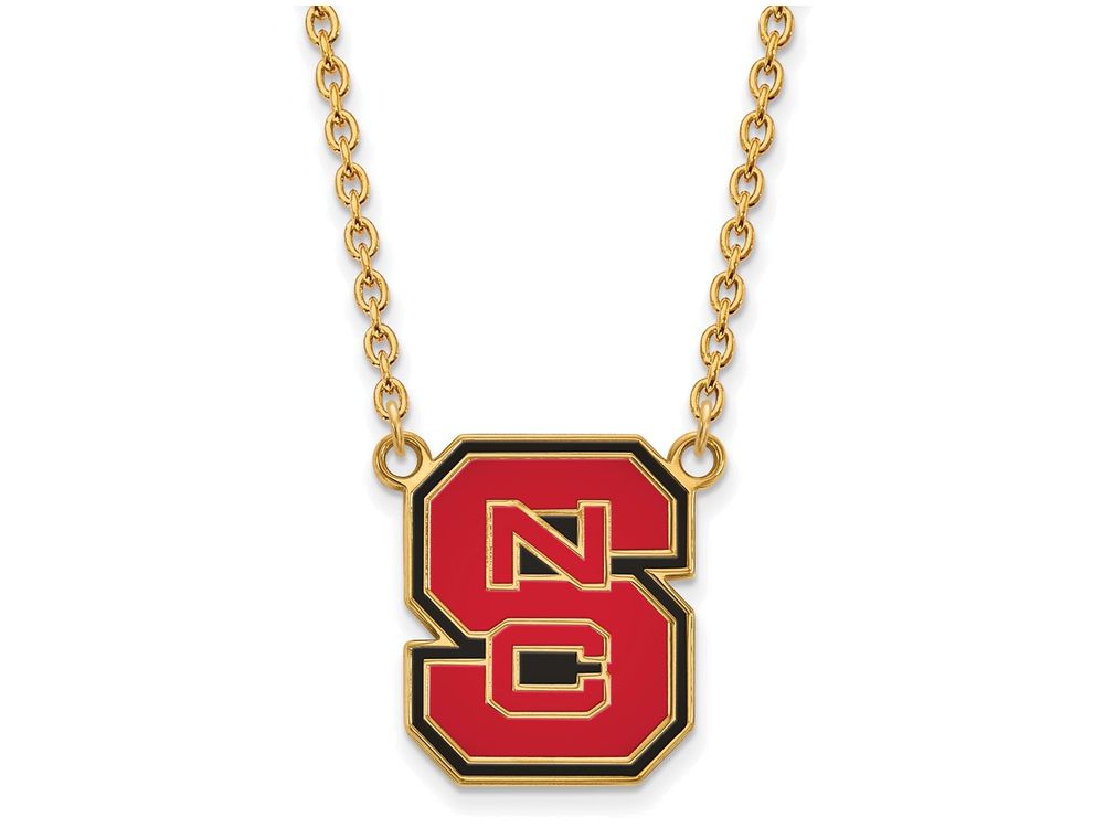 Logoart Sterling Silver Gp North Carolina State U Large  Enamel Pendant Necklace