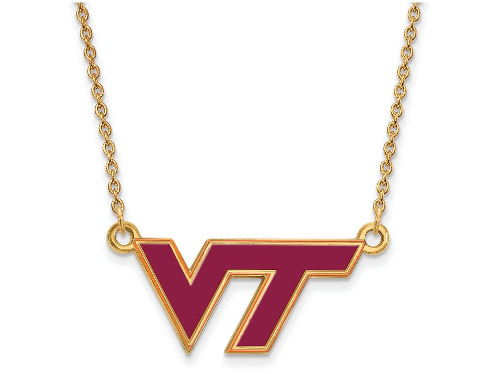 Logoart Sterling Silver Gp Virginia Tech Small Enamel Pendant Necklace