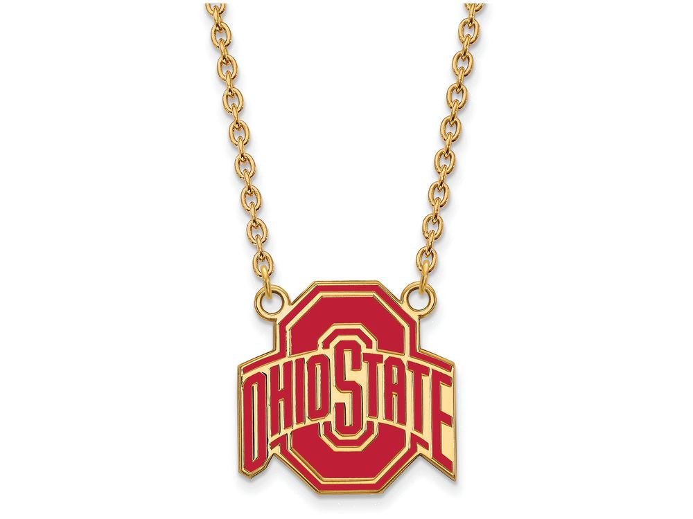 Logoart Sterling Silver Gp Ohio State U Large Enamel Pendant Necklace