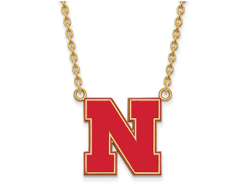 Logoart Sterling Silver Gp U Of Nebraska Large Enamel Pendant Necklace