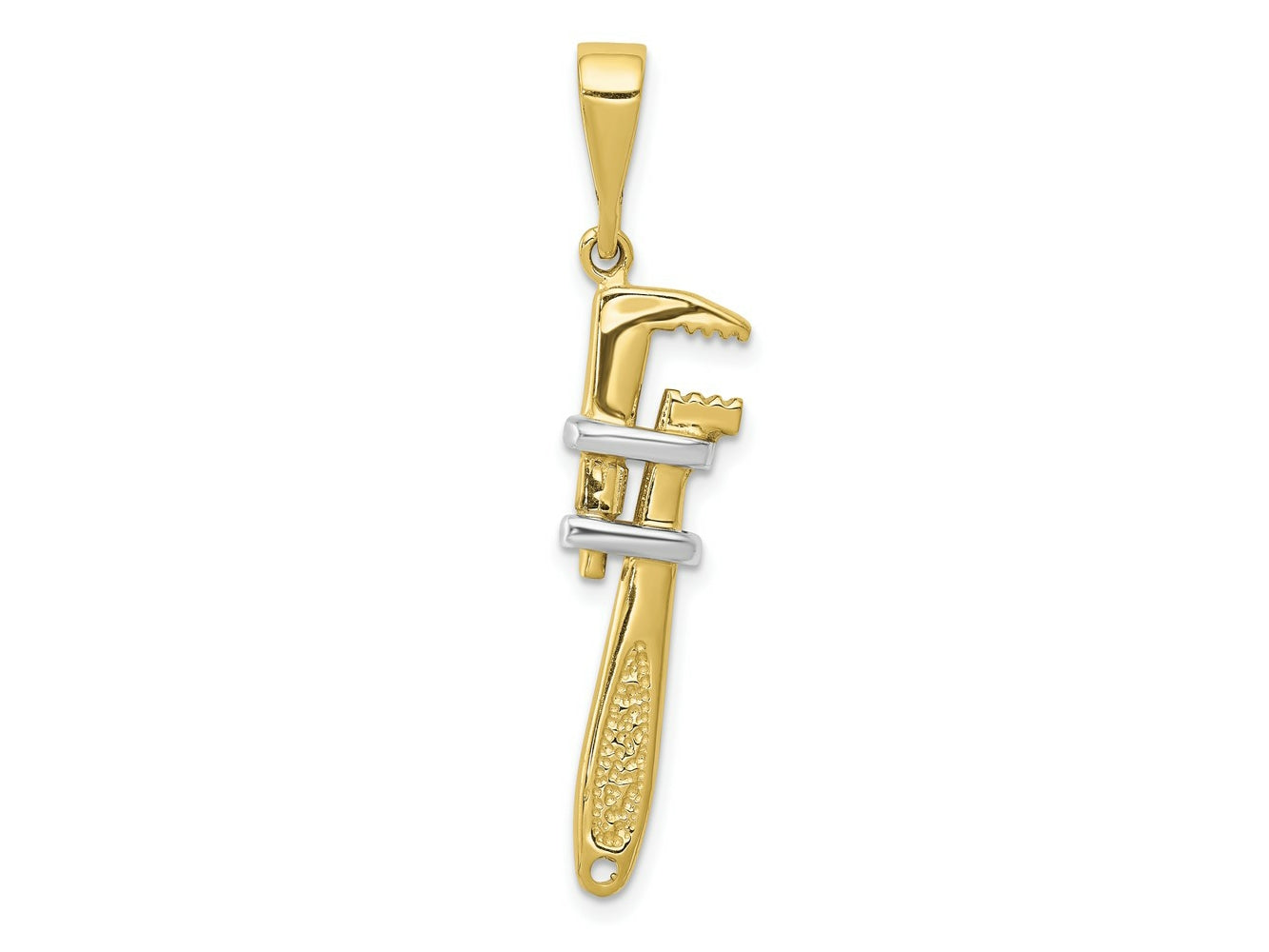 FJC Finejewelers 10 kt Yellow Gold and Rhodium Themed  3-D Pipe Wrench Charm 40 mm x 10 mm