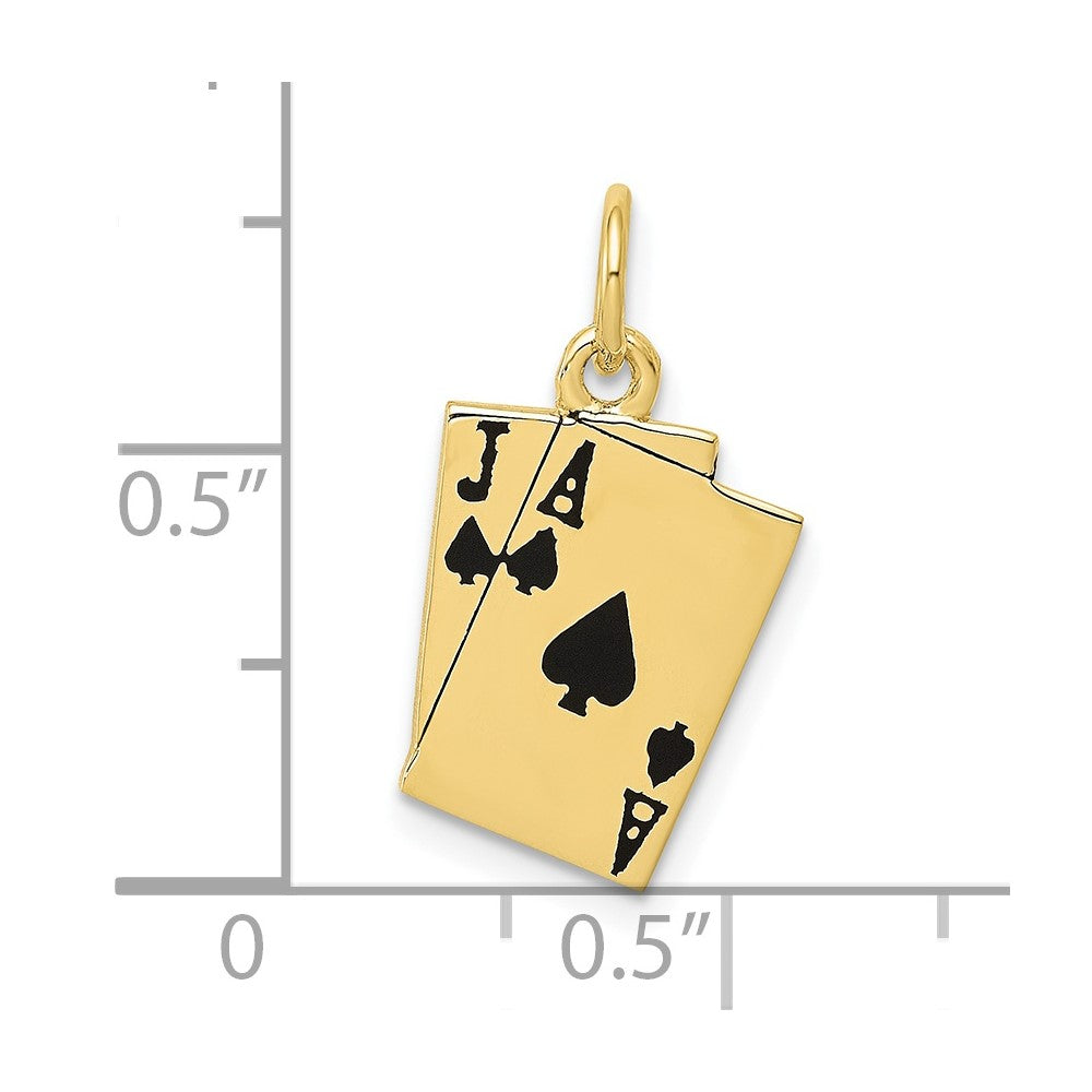 FJC Finejewelers 10 kt Yellow Gold Enameled Themed Enameled Blackjack Playing Cards Charm 19.5 mm x 11 mm