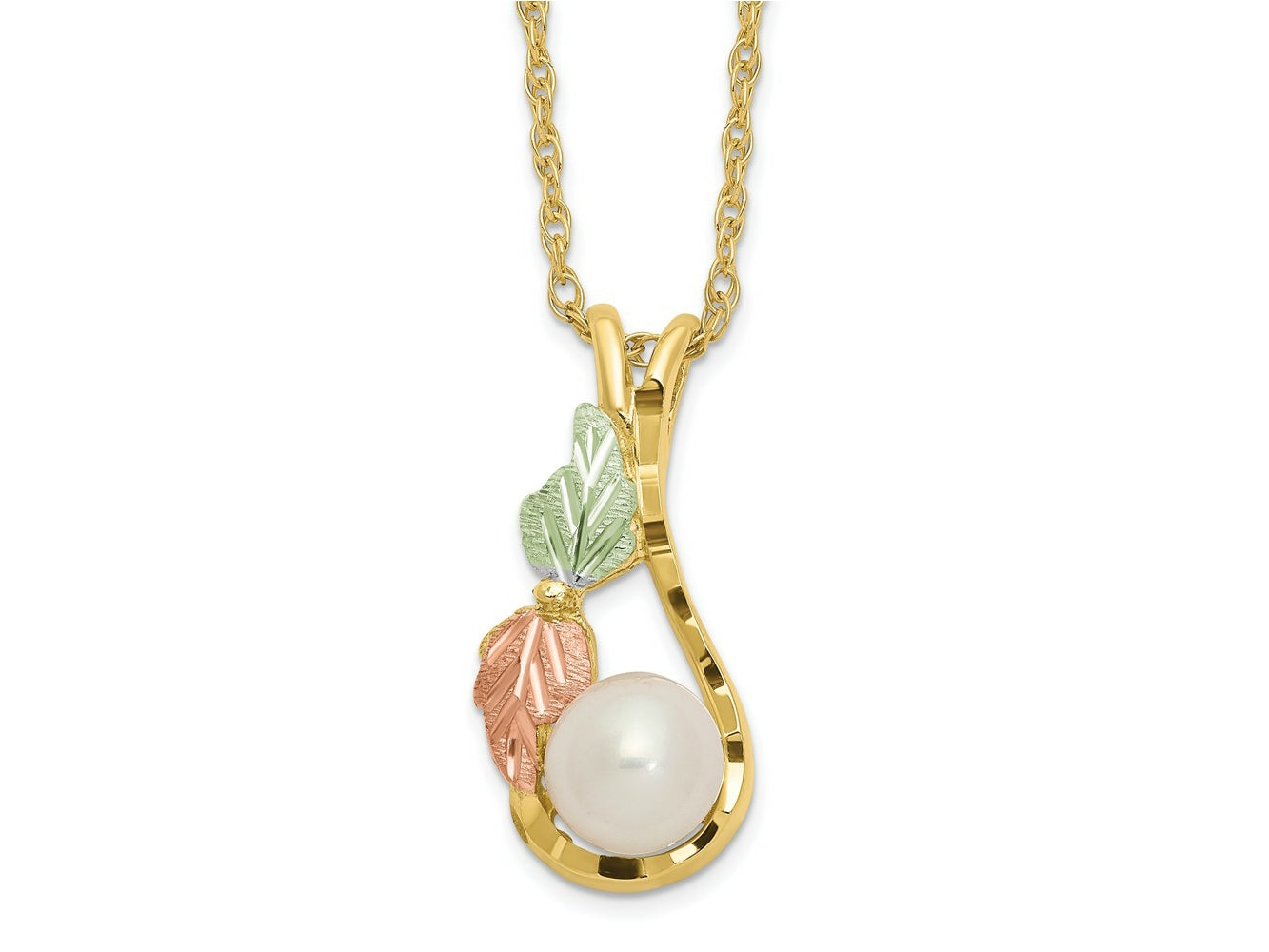 FJC Finejewelers 10 kt Tri Color Gold  w/12K Accents Fresh Water Cultured Pearl Black Hills Gold Necklace