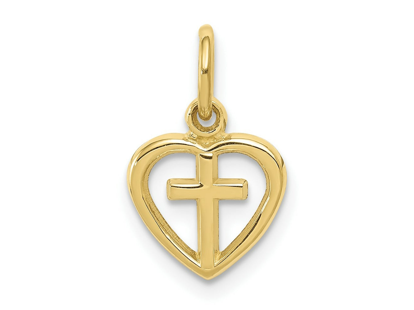 FJC Finejewelers 10 kt Yellow Gold Themed Cross in Heart Charm 16 mm x 10 mm