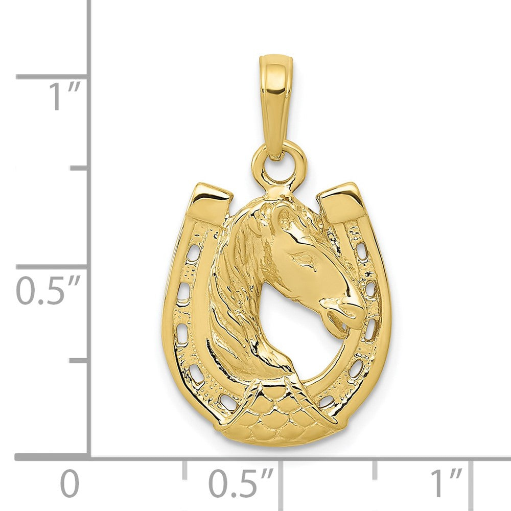 FJC Finejewelers 10 kt Yellow Gold Themed Solid Polished Horse Head in Horseshoe Charm 20 mm x 10 mm