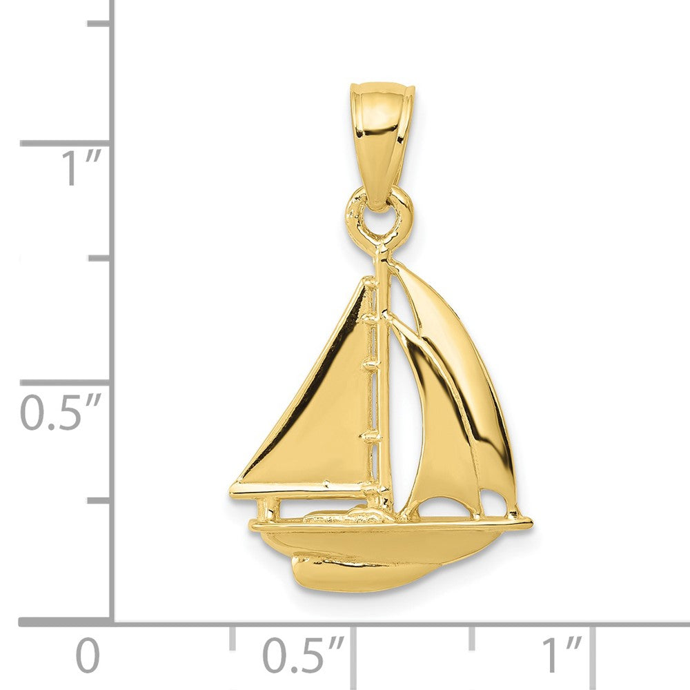 FJC Finejewelers 10 kt Yellow Gold Themed Polished Open-Backed Sailboat Charm 24 mm x 16 mm