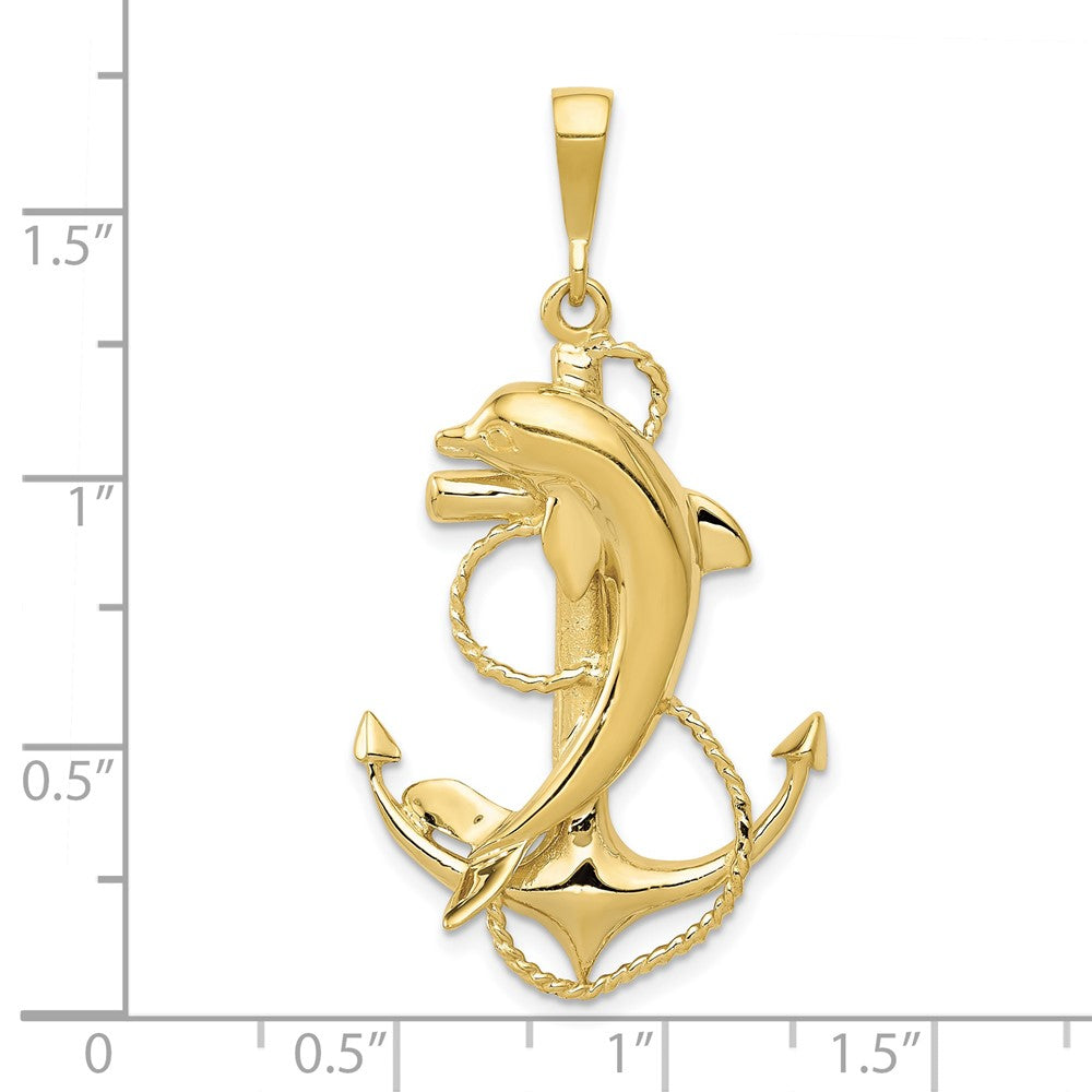 FJC Finejewelers 10 kt Yellow Gold Themed Solid Polished Anchor with Dolphin Charm 44 mm x 23 mm