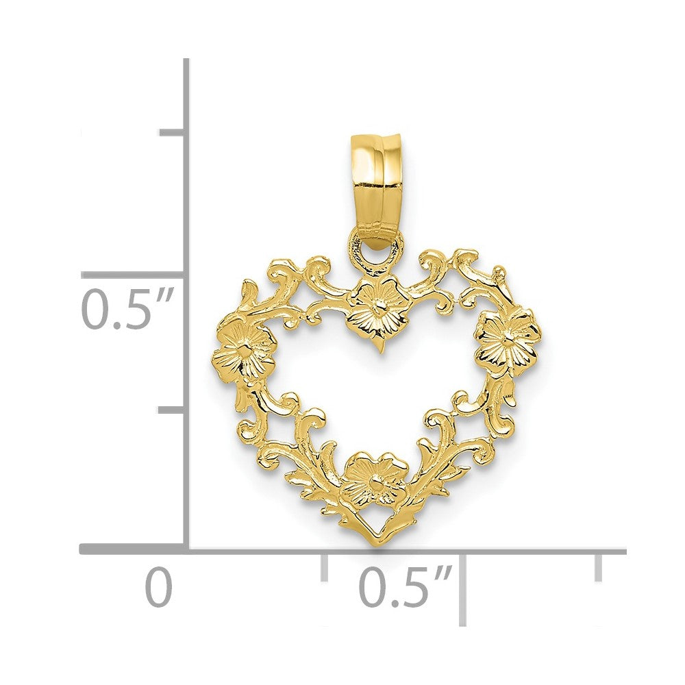 FJC Finejewelers 10 kt Yellow Gold Polished Floral Border Heart Charm 19 x 14 mm