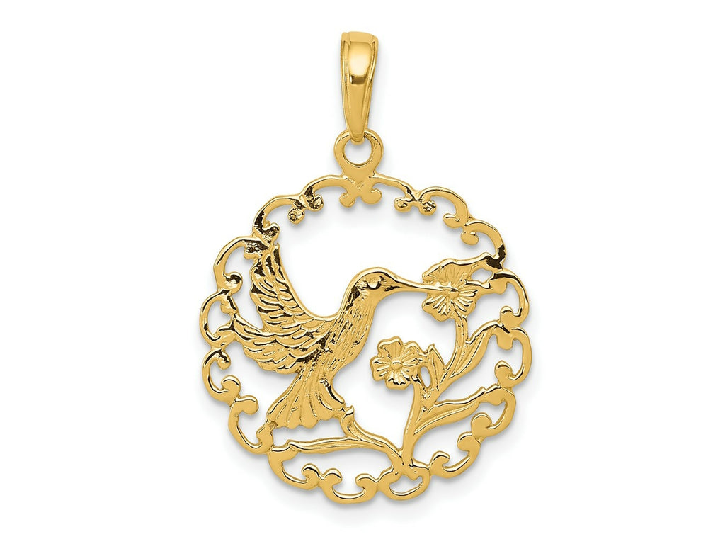 FJC Finejewelers 10 kt Yellow Gold Hummingbird in Round Frame Charm 27 x 20 mm