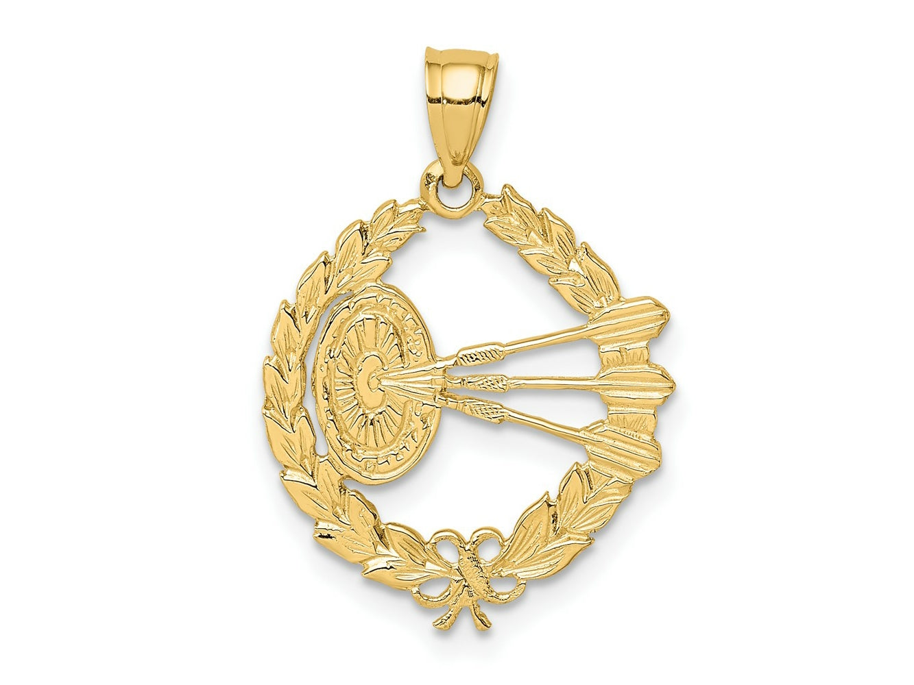 FJC Finejewelers 10 kt Yellow Gold Dart Board and Darts in Leaf Design Charm 18 x 17 mm