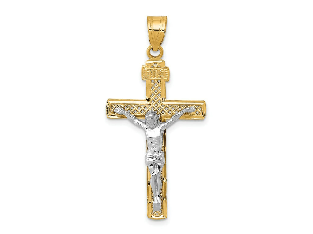 FJC Finejewelers 10 kt Two Tone Gold Two-tone Bright Cut Large Block Lattice Cross with Crucifix Charm 42 x 21 mm