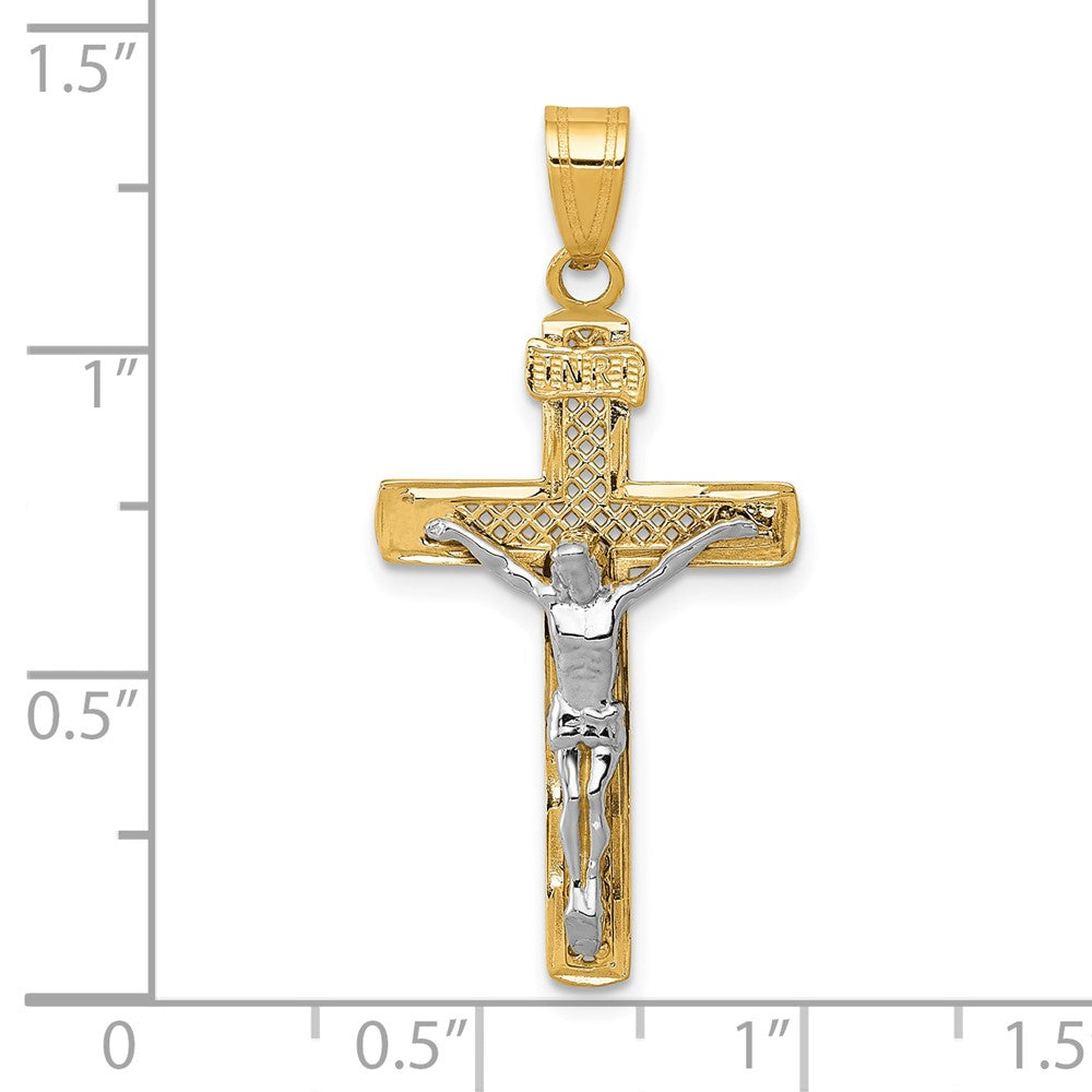 FJC Finejewelers 10 kt Two Tone Gold Two-tone Bright Cut Medium Block Lattice Cross with Crucifix Charm 33 x 16 mm