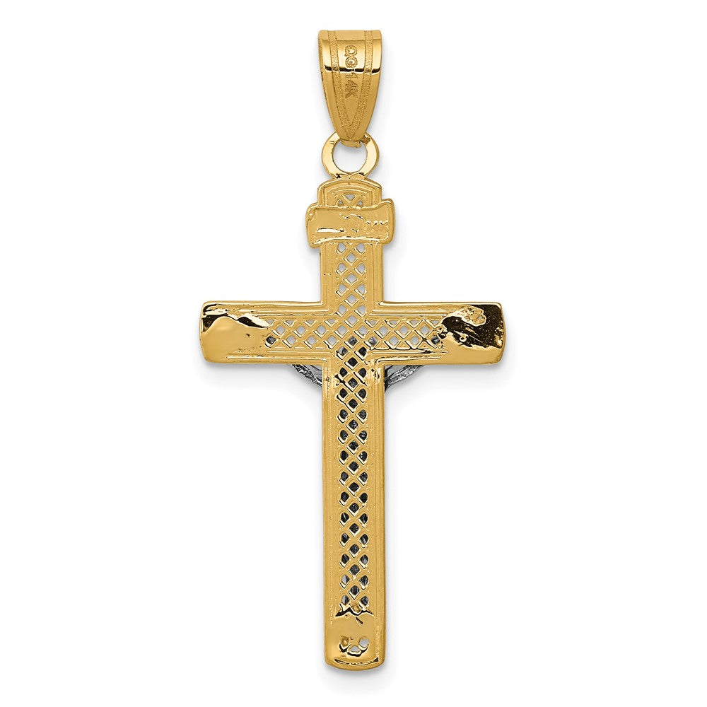 FJC Finejewelers 10 kt Two Tone Gold Two-tone Bright Cut Medium Block Lattice Cross with Crucifix Charm 33 x 16 mm