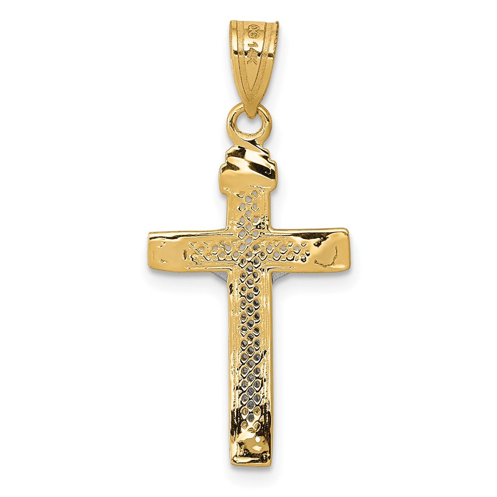 FJC Finejewelers 10 kt Two Tone Gold Two-tone Bright Cut Small Block Lattice Cross with Crucifix Charm 28 x 12 mm