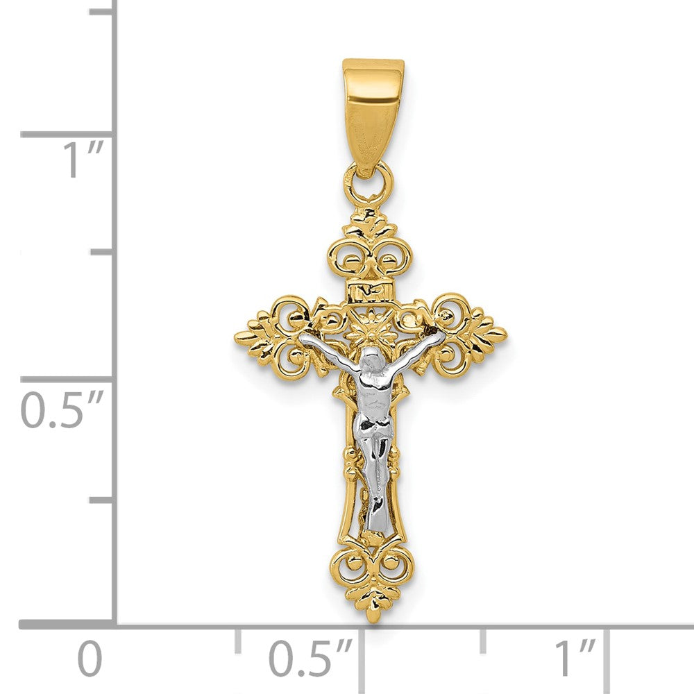 FJC Finejewelers 10 kt Two Tone Gold Two-tone Small Lacey-edged INRI Crucifix Charm 29 x 14 mm